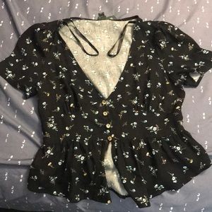 Wild and Fable black button up floral top